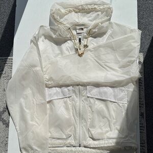 The North Face Women's White/cream Hooded Shell with Tan Drawcords